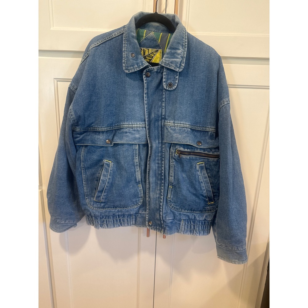 Vintage Soho Denim Jacket Y2K street wear Quilted Lining L boho utility zippered